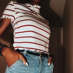 Forever 21 red striped ruffled crop top